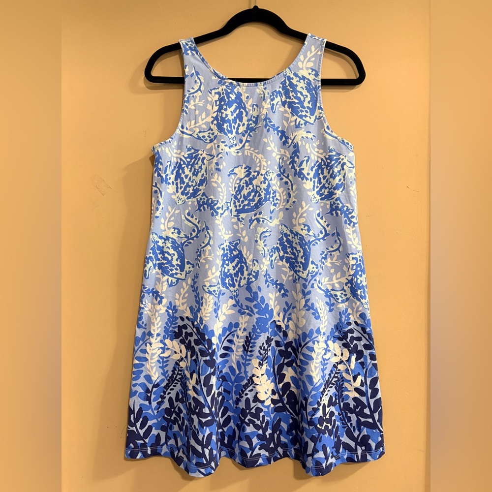Lilly Pulitzer Kristen Swing Dress Blue "Turtley Awesome" Print Medium